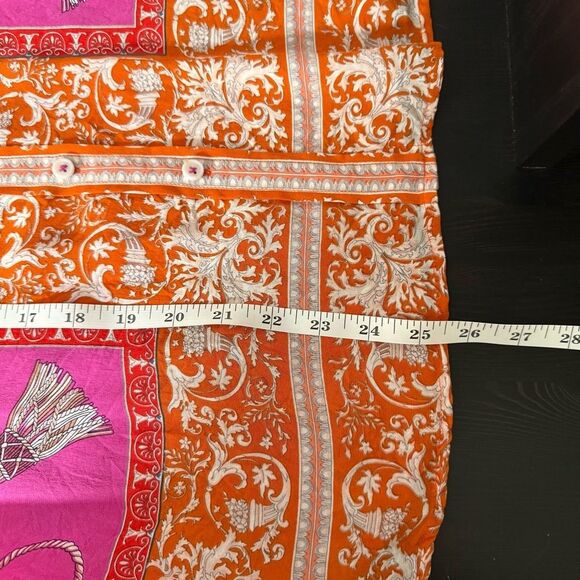 Maeve Anthropologie Potala Blouse Sz 8 Pink Orange Scarf Print Silk Button Up - Picture 12 of 12
